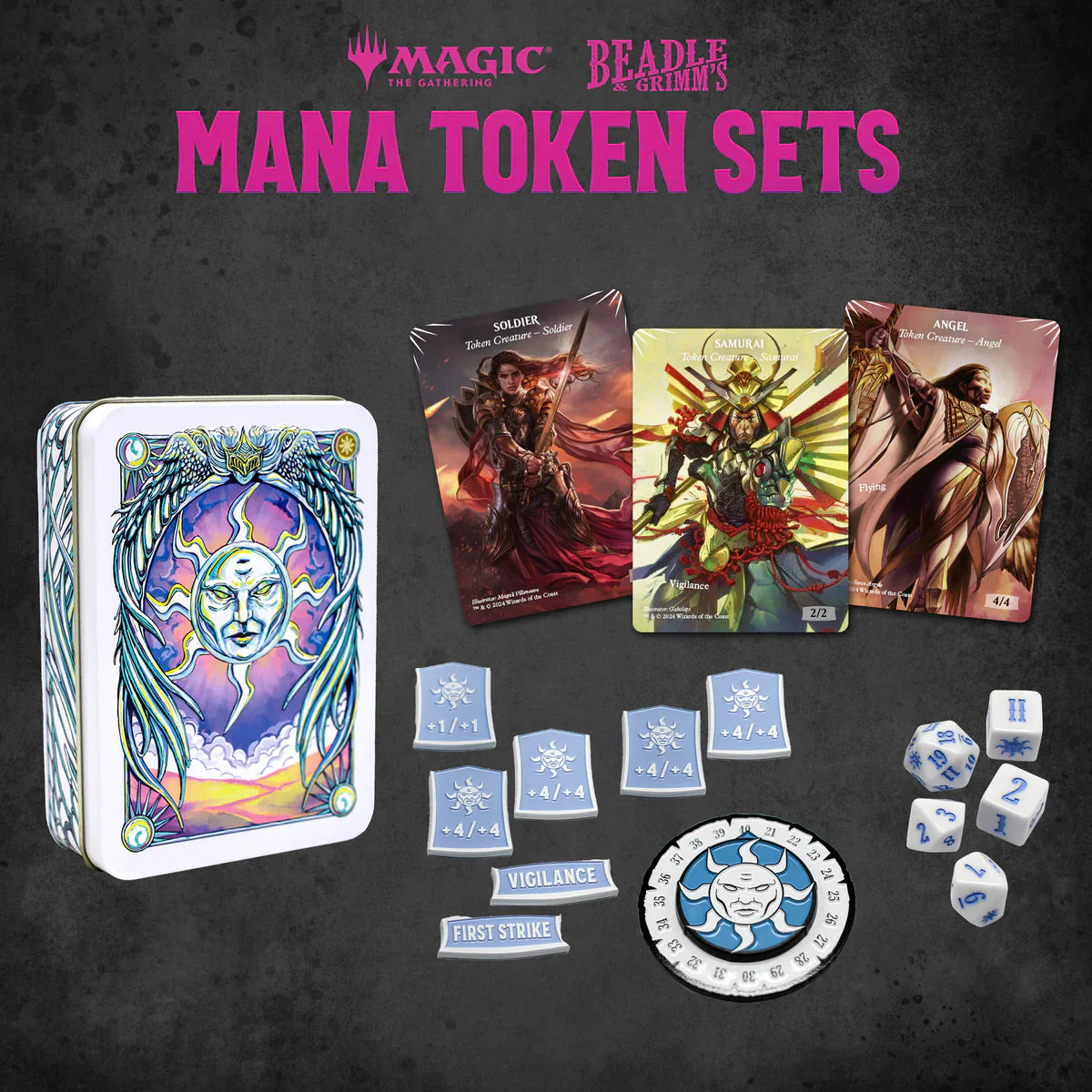 Beadle & Grimm's Magic: The Gathering Mana Token Collectors Set featuring token cards, dice, and a decorative box.