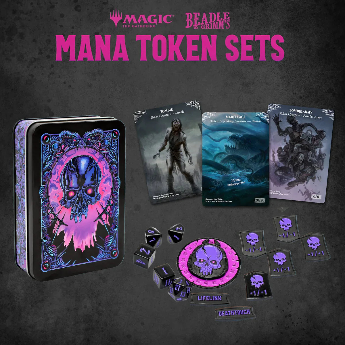 Beadle & Grimm's Mana Token Collectors Set featuring a decorative tin, tokens, and illustrated cards for Magic: The Gathering.